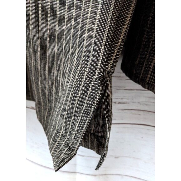 New Kurta Shirt Men 1/3 Button Up Brown 100% Cotton Striped Cuffless Long Sleeve - Picture 6 of 11